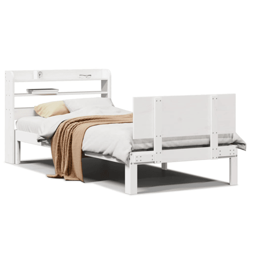 Estrutura de cama de solteiro para adultos c cabeceira 90x200 cm branco Estrutura de cama de solteiro para adultos c cabeceira 90x200 cm branco