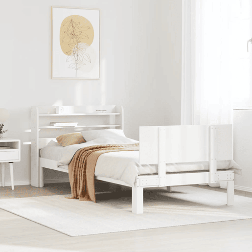 Estrutura de cama de solteiro para adultos c cabeceira 90x200 cm branco Estrutura de cama de solteiro para adultos c cabeceira 90x200 cm branco