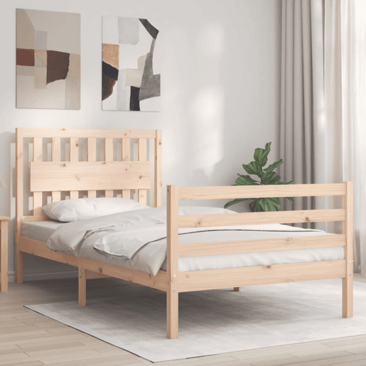 Estrutura de cama de solteiro para adultos com cabeceira 100x200 cm madeira maciça Estrutura de cama de solteiro para adultos com cabeceira 100x200 cm madeira maciça