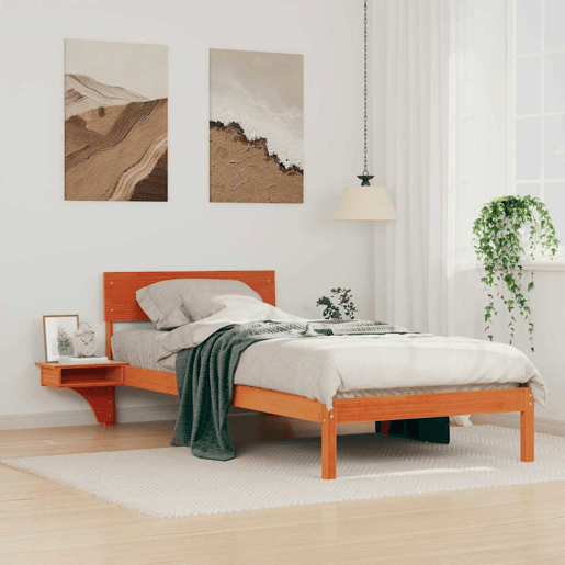 Estrutura de cama de solteiro para adultos com Cabeceira - Marrom Cera 100 x 200 cm Estrutura de cama de solteiro para adultos com Cabeceira - Marrom Cera 100 x 200 cm