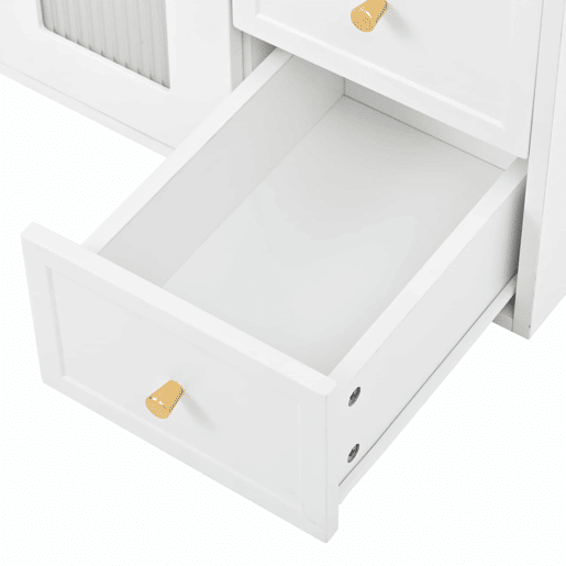 Móvel de casa de banho suspenso com lavatório de cerâmica de 80 cm - multifuncional, MDF, 2 gavetas + armário com porta de vidro semitransparente e prateleiras ajustáveis, grande capacidade de arrumação - branco