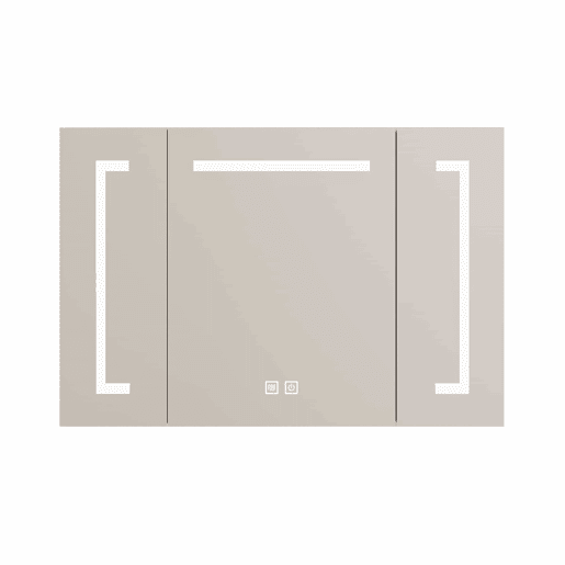 Armário com espelho e luz LED de 90 cm - com espaço de arrumação, para montagem na parede, multifuncional para casa de banho, sala e quarto - branco
