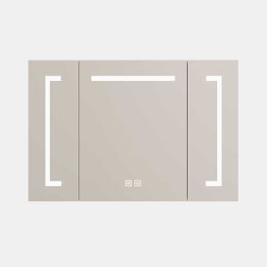 Armário com espelho e luz LED de 90 cm - com espaço de arrumação, para montagem na parede, multifuncional para casa de banho, sala e quarto - branco