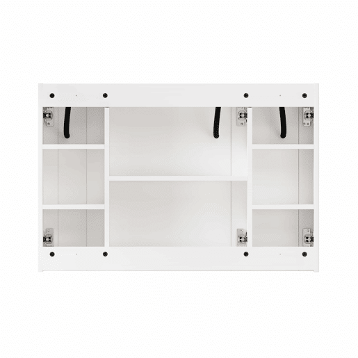 Armário com espelho e luz LED de 90 cm - com espaço de arrumação, para montagem na parede, multifuncional para casa de banho, sala e quarto - branco