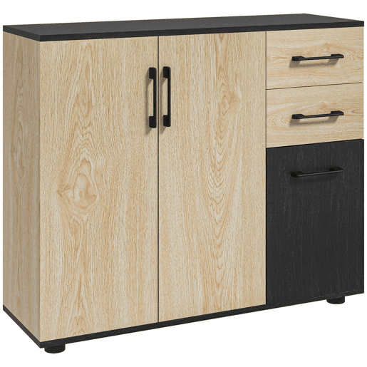 HOMCOM Aparador com 2 Portas, Aparador de Sala Estreito com 2 Gavetas, Armário de Cozinha com Prateleira Ajustável, para Entrada, Quarto, 90x30x75,5 cm, Natural e Preto HOMCOM Aparador com 2 Portas, Aparador de Sala Estreito com 2 Gavetas, Armário de Cozinha com Prateleira Ajustável, para Entrada, Quarto, 90x30x75,5 cm, Natural e Preto