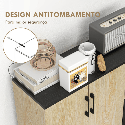HOMCOM Aparador com 2 Portas, Aparador de Sala Estreito com 2 Gavetas, Armário de Cozinha com Prateleira Ajustável, para Entrada, Quarto, 90x30x75,5 cm, Natural e Preto HOMCOM Aparador com 2 Portas, Aparador de Sala Estreito com 2 Gavetas, Armário de Cozinha com Prateleira Ajustável, para Entrada, Quarto, 90x30x75,5 cm, Natural e Preto