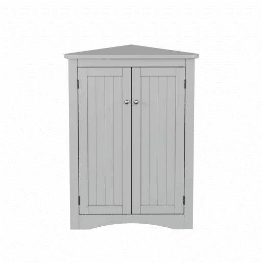 Armário de canto para casa de banho 61,5 x 80 cm - 2 portas triangulares, 3 prateleiras, MDF de alta qualidade com acabamento lacado, design economizador de espaço para casa de banho, cozinha e sala de estar - Cinza