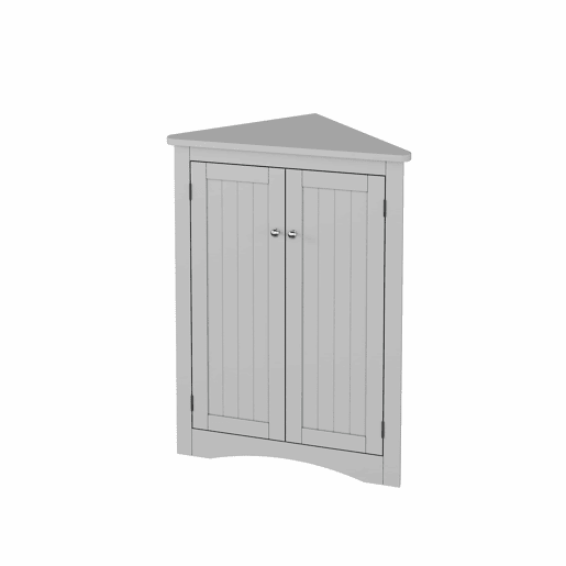 Armário de canto para casa de banho 61,5 x 80 cm - 2 portas triangulares, 3 prateleiras, MDF de alta qualidade com acabamento lacado, design economizador de espaço para casa de banho, cozinha e sala de estar - Cinza