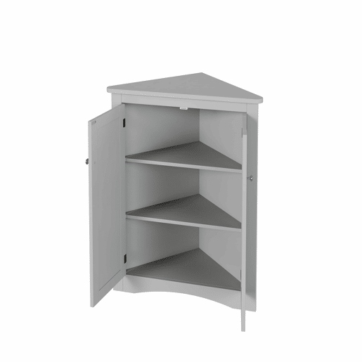 Armário de canto para casa de banho 61,5 x 80 cm - 2 portas triangulares, 3 prateleiras, MDF de alta qualidade com acabamento lacado, design economizador de espaço para casa de banho, cozinha e sala de estar - Cinza