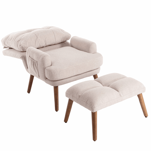 Poltrona lounge com apoio para os pés - encosto com 5 posições, reclinável, com bandeja lateral - Bege