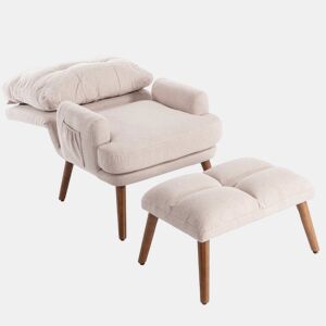 Poltrona lounge com apoio para os pés - encosto com 5 posições, reclinável, com bandeja lateral - Bege