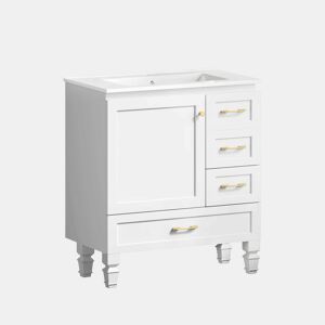 Móvel de casa de banho de 76 cm - amplo espaço de arrumação com 1 porta com fecho suave e 3 gavetas - branco