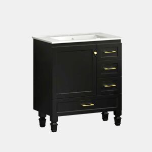 Móvel de casa de banho de 76 cm - amplo espaço de arrumação, 1 porta com fecho suave e 3 gavetas - preto