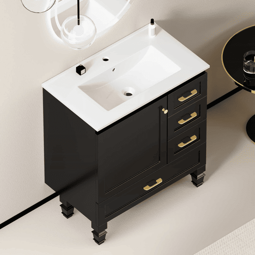 Móvel de casa de banho de 76 cm - amplo espaço de arrumação, 1 porta com fecho suave e 3 gavetas - preto