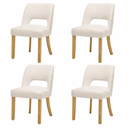 Conjunto de 4 cadeiras de jantar - confortáveis e respiráveis, estilo moderno, tecido de linho, pernas em madeira maciça - bege