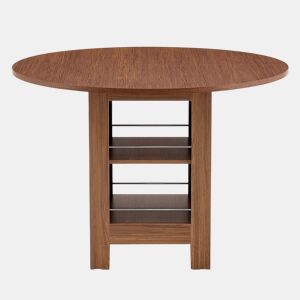 Mesa de jantar redonda de 100 cm u2013 com prateleiras abertas, acabamento em nogueira, para 4-6 pessoas u2013 nogueira
