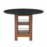 Mesa de jantar redonda de 100 cm u2013 com prateleira de arrumação, estrutura metálica, design moderno para 2 a 4 pessoas u2013 nogueira e preto