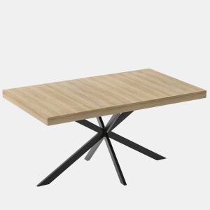 Mesa de jantar extensível 140-180 cm - estilo retro, arrumação oculta, placa central em relevo - Natural