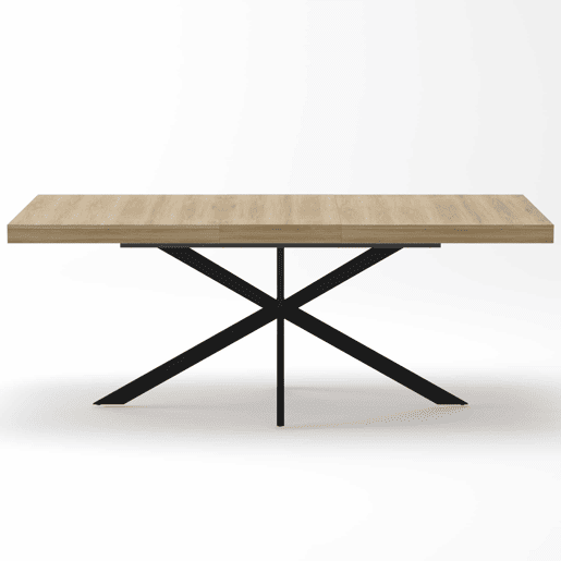 Mesa de jantar extensível 140-180 cm - estilo retro, arrumação oculta, placa central em relevo - Natural Mesa de jantar extensível 140-180 cm - estilo retro, arrumação oculta, placa central em relevo - Natural