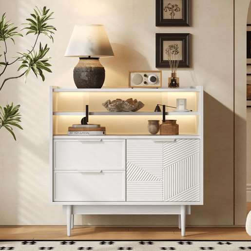 Armário de casa de banho de 80 cm - com faixa de luz, porta de vidro - branco