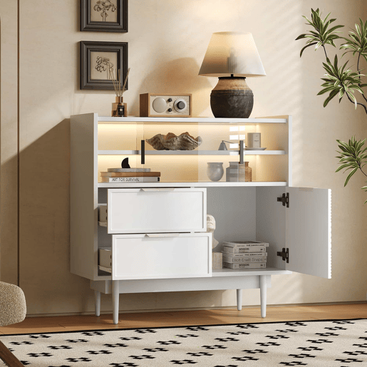 Armário de casa de banho de 80 cm - com faixa de luz, porta de vidro - branco