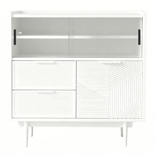 Armário de casa de banho de 80 cm - com faixa de luz, porta de vidro - branco