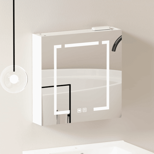 Armário com espelho e iluminação LED de 60 cm - com espaço de arrumação para casa de banho, sala de estar e quarto - branco