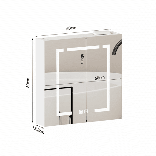 Armário com espelho e iluminação LED de 60 cm - com espaço de arrumação para casa de banho, sala de estar e quarto - branco