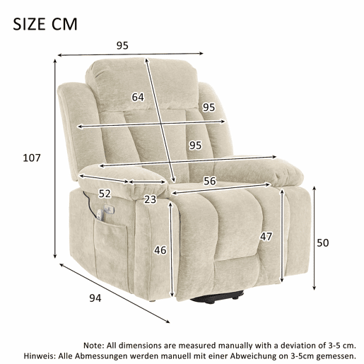 Poltrona de massagem 95x94x107cm - Elétrica, 8 pontos, aquecimento, reclinável, USB - Castanha