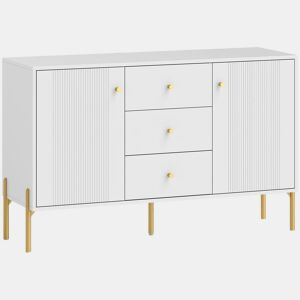 HOMCOM Aparador Moderno de 2 Portas, Aparador de Sala com 3 Gavetas, Prateleiras Ajustáveis, Tampo com Efeito Mármore, Pés de Aço, para Cozinha, Entrada, Quarto, Branco, 120x39,1x76 cm