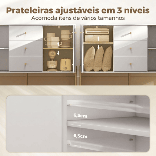 HOMCOM Aparador Moderno de 2 Portas, Aparador de Sala com 3 Gavetas, Prateleiras Ajustáveis, Tampo com Efeito Mármore, Pés de Aço, para Cozinha, Entrada, Quarto, Branco, 120x39,1x76 cm