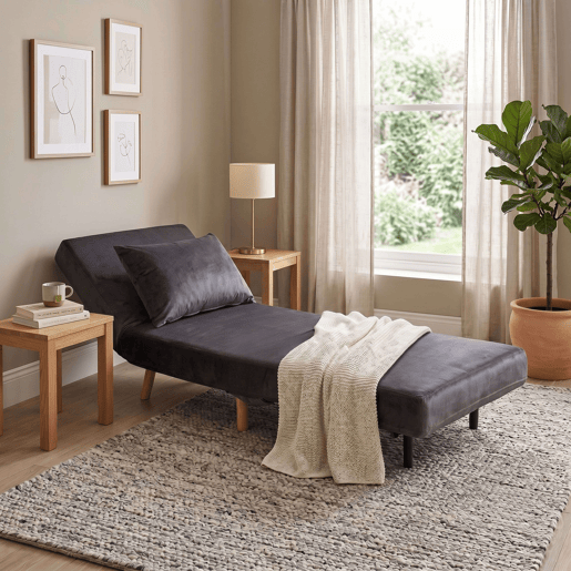 Sofá-cama Nordic Lite, poltrona conversível com abertura Click-Clack, cinza escuro