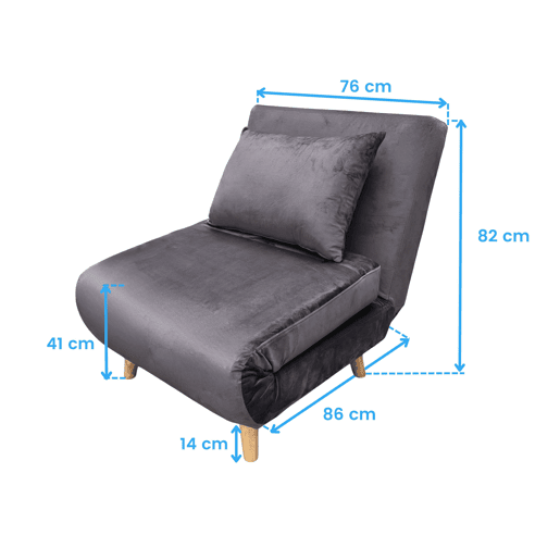 Sofá-cama Nordic Lite, poltrona conversível com abertura Click-Clack, cinza escuro