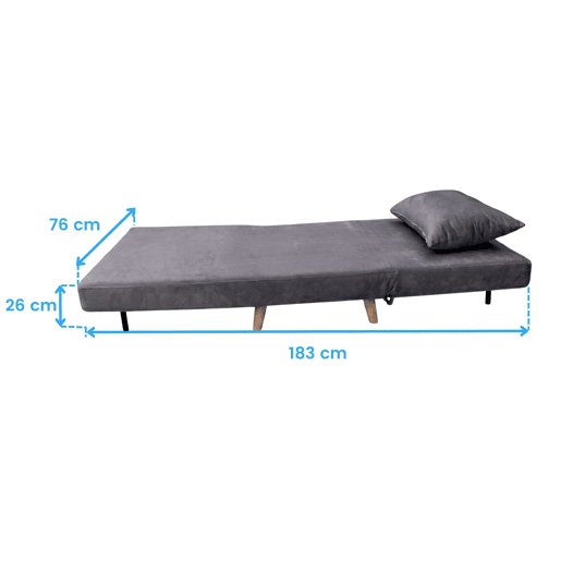 Sofá-cama Nordic Lite, poltrona conversível com abertura Click-Clack, cinza escuro