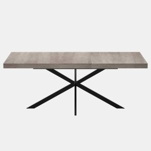 Mesa de jantar extensível 140-180 cm - estilo retro, retangular, arrumação oculta, tampo em madeira natural, placa central a condizer - Cinza