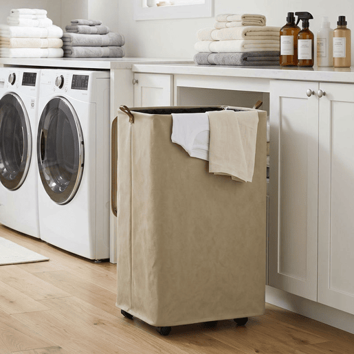 HOMCOM Cesto de Roupa Suja com Tampa e Rodas, 50L, Cesto de Roupa Dobrável com Bolsa com Cordão Removível e Lavável, para Lavandaria, Quarto, Casa de Banho, 40x30x65 cm, Castanho