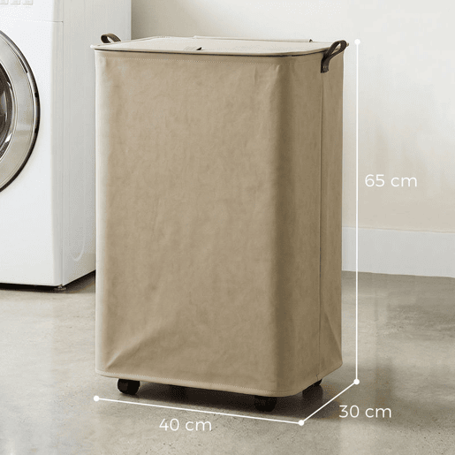 HOMCOM Cesto de Roupa Suja com Tampa e Rodas, 50L, Cesto de Roupa Dobrável com Bolsa com Cordão Removível e Lavável, para Lavandaria, Quarto, Casa de Banho, 40x30x65 cm, Castanho