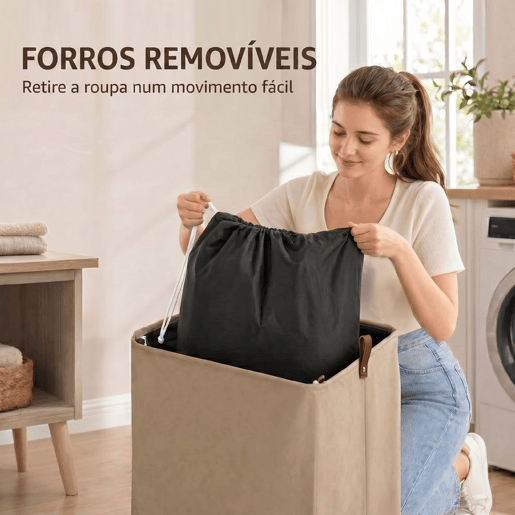 HOMCOM Cesto de Roupa Suja com Tampa e Rodas, 50L, Cesto de Roupa Dobrável com Bolsa com Cordão Removível e Lavável, para Lavandaria, Quarto, Casa de Banho, 40x30x65 cm, Castanho