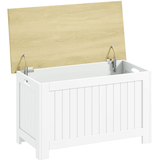 HOMCOM Baú de Arrumação para Quarto 90 L Banco de Arrumação com Tampa Baú Versátil com Dobradiça de Segurança para Corredor e Sala 80,5x40x46,4 cm Madeira e Branco HOMCOM Baú de Arrumação para Quarto 90 L Banco de Arrumação com Tampa Baú Versátil com Dobradiça de Segurança para Corredor e Sala 80,5x40x46,4 cm Madeira e Branco