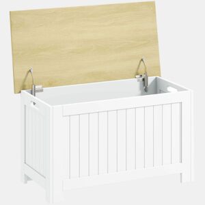 HOMCOM Baú de Arrumação para Quarto 90 L Banco de Arrumação com Tampa Baú Versátil com Dobradiça de Segurança para Corredor e Sala 80,5x40x46,4 cm Madeira e Branco