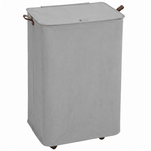 HOMCOM Cesto de Roupa Suja com Tampa e Rodas, 50L, Cesto Dobrável com Saco com Cordão Removível e Lavável, para Lavandaria, Quarto e Casa de Banho, 40x30x65 cm, Cinzento