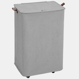 HOMCOM Cesto de Roupa Suja com Tampa e Rodas, 50L, Cesto Dobrável com Saco com Cordão Removível e Lavável, para Lavandaria, Quarto e Casa de Banho, 40x30x65 cm, Cinzento