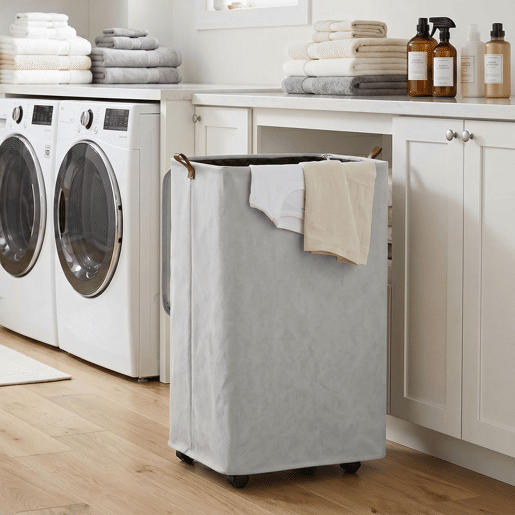 HOMCOM Cesto de Roupa Suja com Tampa e Rodas, 50L, Cesto Dobrável com Saco com Cordão Removível e Lavável, para Lavandaria, Quarto e Casa de Banho, 40x30x65 cm, Cinzento