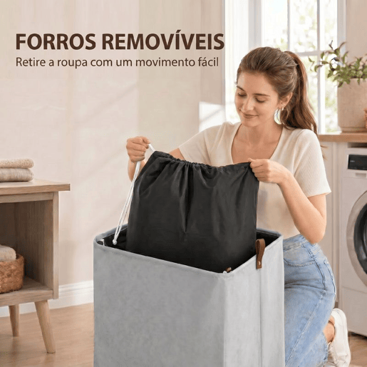HOMCOM Cesto de Roupa Suja com Tampa e Rodas, 50L, Cesto Dobrável com Saco com Cordão Removível e Lavável, para Lavandaria, Quarto e Casa de Banho, 40x30x65 cm, Cinzento