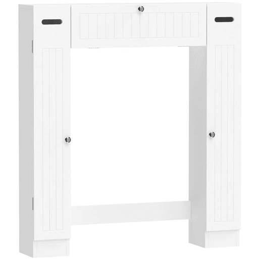 HOMCOM Móvel sobre Sanita Armário sobre Sanita Móvel de Casa de Banho com 2 Armários Laterais Gaveta Basculante Suportes para Papel Prateleiras Ajustáveis para Lavandarias Espaços Pequenos 88x18x98 cm Branco