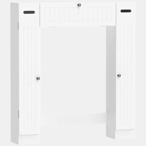HOMCOM Móvel sobre Sanita Armário sobre Sanita Móvel de Casa de Banho com 2 Armários Laterais Gaveta Basculante Suportes para Papel Prateleiras Ajustáveis para Lavandarias Espaços Pequenos 88x18x98 cm Branco