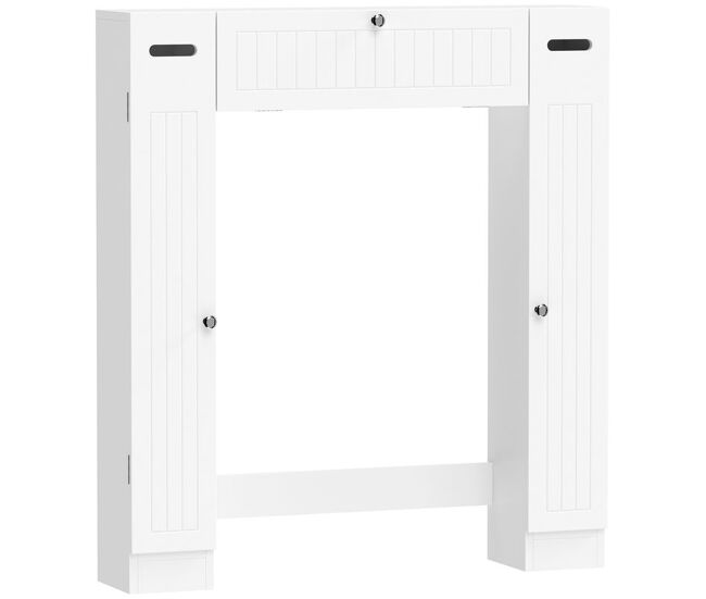 Homcom mueble sobre inodoro, armario sobre inodoro, mueble de baño con 2 armarios laterales, cajón abatible, portapapeles, estantes ajustables, para