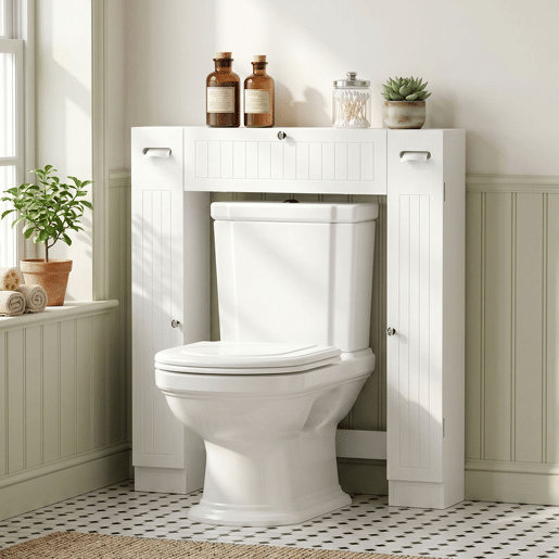 HOMCOM Móvel sobre Sanita Armário sobre Sanita Móvel de Casa de Banho com 2 Armários Laterais Gaveta Basculante Suportes para Papel Prateleiras Ajustáveis para Lavandarias Espaços Pequenos 88x18x98 cm Branco