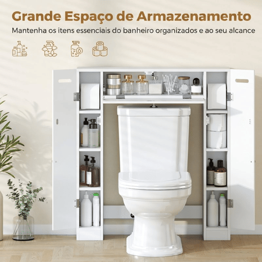 HOMCOM Móvel sobre Sanita Armário sobre Sanita Móvel de Casa de Banho com 2 Armários Laterais Gaveta Basculante Suportes para Papel Prateleiras Ajustáveis para Lavandarias Espaços Pequenos 88x18x98 cm Branco