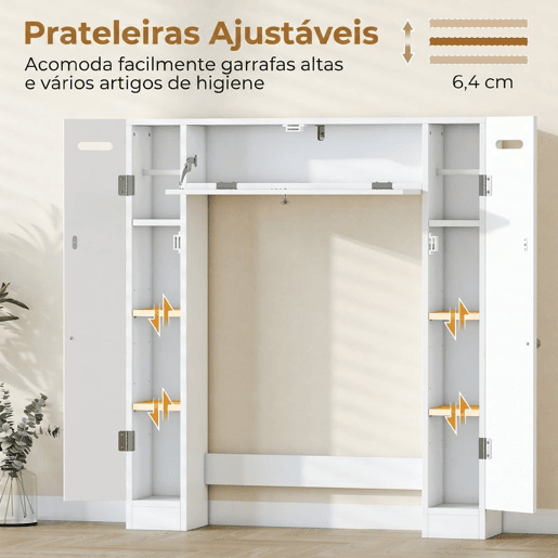 HOMCOM Móvel sobre Sanita Armário sobre Sanita Móvel de Casa de Banho com 2 Armários Laterais Gaveta Basculante Suportes para Papel Prateleiras Ajustáveis para Lavandarias Espaços Pequenos 88x18x98 cm Branco